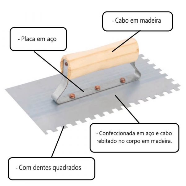 Desempenadeira Dentada 12x48cm Com Cabo de Madeira Momfort