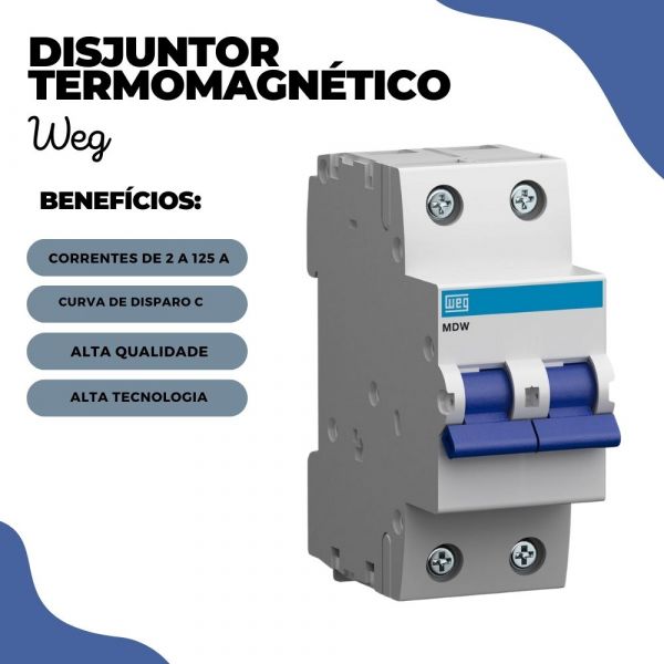 Disjuntor Termomagnético 10KA 2P MDWH-C 16A Weg
