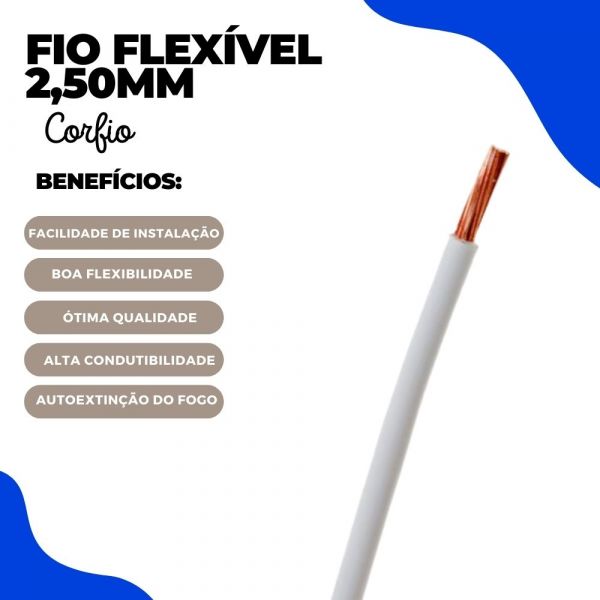 100 Metros de Fio Flexível 2,50mm Branco Corfio