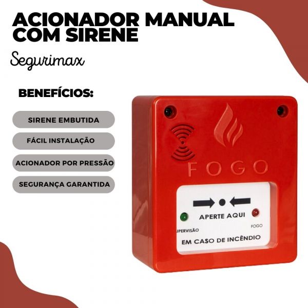 Acionador Manual com Sirene Convencional 12/24V Segurimax
