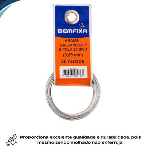Arame Galvanizado 20M 0,89mm Bemfixa