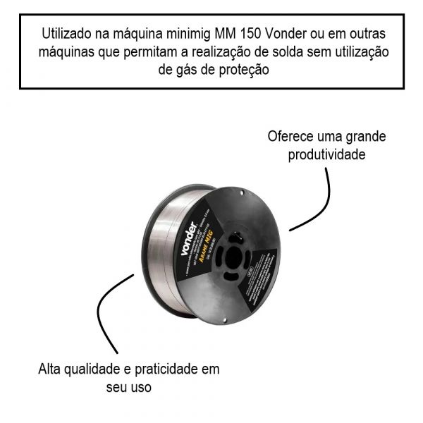 1Kg Arame MIG/MAG 0,8 mm sem Gás Vonder