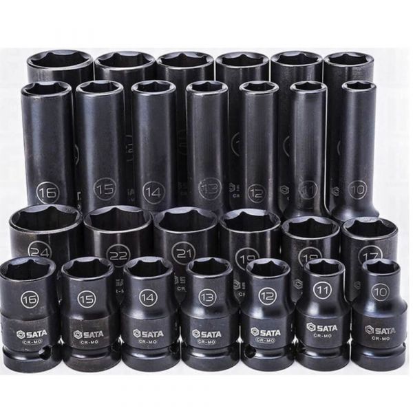 Jogo de Soquetes de Impacto Parede Fina de 10-24mm 13 Peças Sata