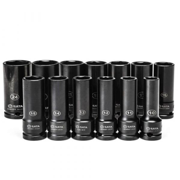 Jogo de Soquetes de Impacto Parede Fina de 10-24mm 13 Peças Sata