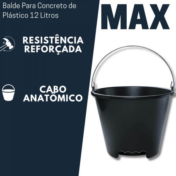 Balde Para Concreto de Plástico 12 Litros Max 