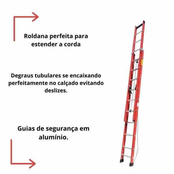 Escada Extensível Fibra de Vidro 32 Degraus FE832 Alulev