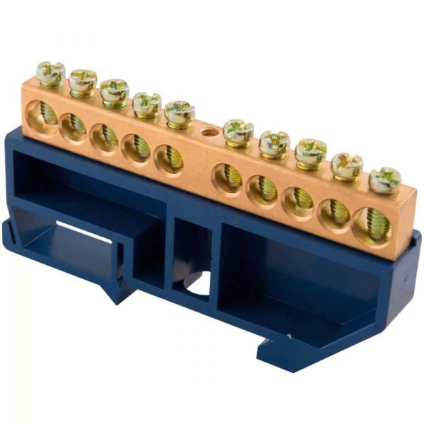 Barramento Terra Neutro DIN Com 10 Ligações E Suporte Azul Tramontina