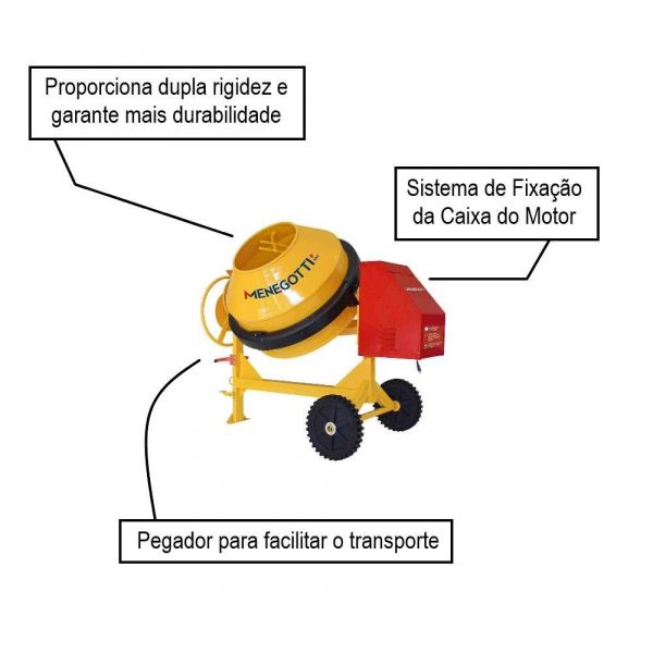 Betoneira RentaI 400 LT Com Motor Mono 2 cv 220V 60Hz Menegotti