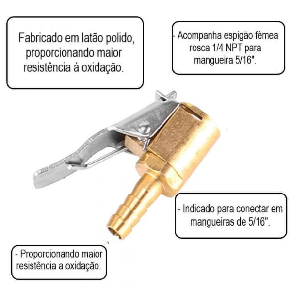 Bico Simples Para Encher Pneus Com Presilha Vonder