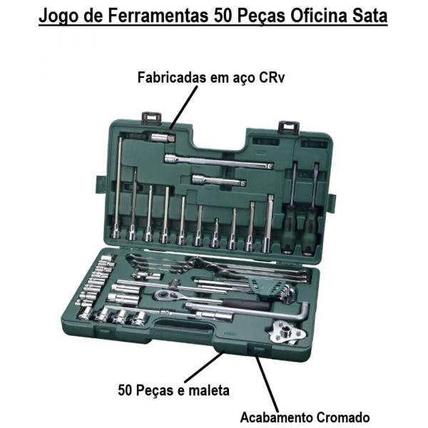 Jogo de Ferramentas 50 Peças Oficina Sata