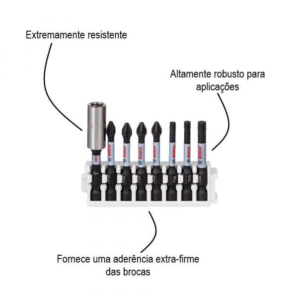 Jogo de Pontas Bosch 50mm, 8 Peças Impact Control com Adaptador Universal