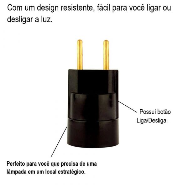 Bocal Adaptador Com Plugue Macho Preto 46.06T Foxlux