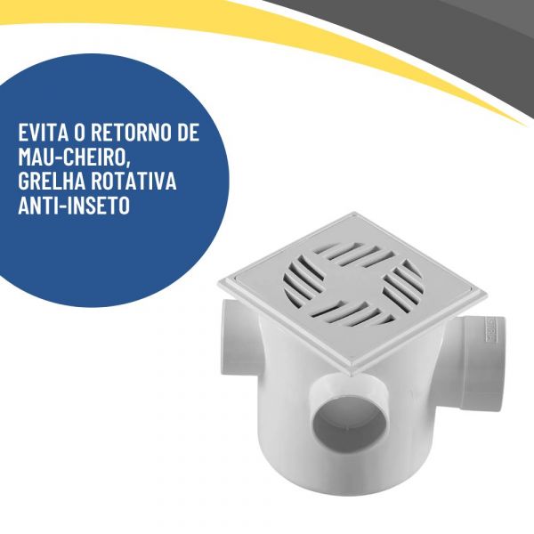 Caixa Sifonada Quadrada 10x12cm 3 Entradas Anti-Inseto Branca Astra