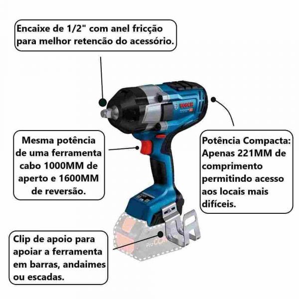 Chave Impacto 1/2'' 18V GDS 18V-1000 Nm Sem Bateria Bosch