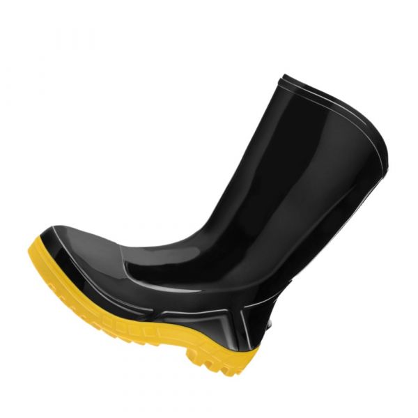 Bota De Borracha Preta Curta Com Solado Amarelo N°44 Vulcaflex 