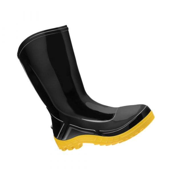 Bota De Borracha Preta Curta Com Solado Amarelo N°44 Vulcaflex 