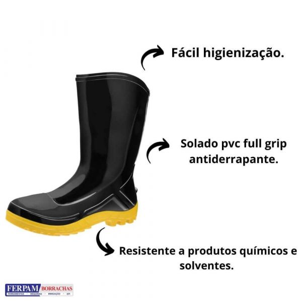 Bota De Borracha Preta Curta Com Solado Amarelo N°44 Vulcaflex 