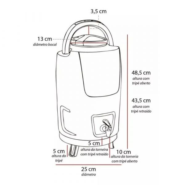 Botijão Térmico 12 Litros com Tripé Preto Invicta 