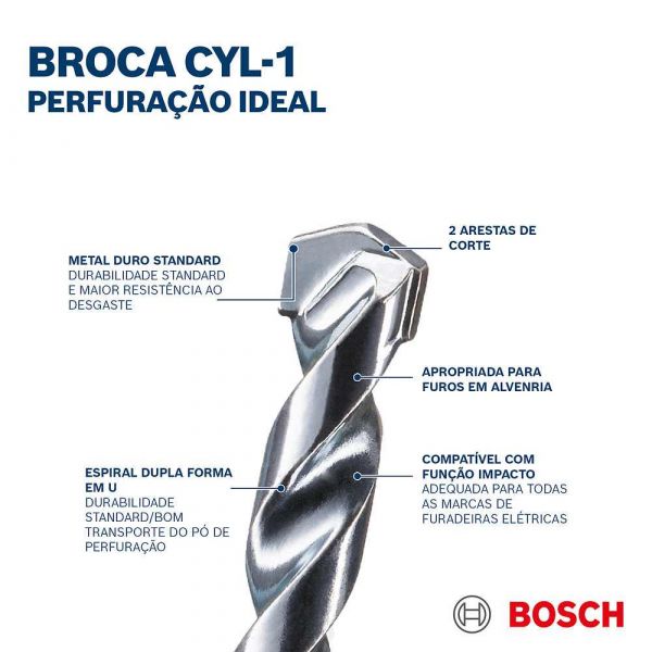 Broca para concreto encaixe Cilíndrico Ø8 x 80 x 120 mm CYL-1 Bosch