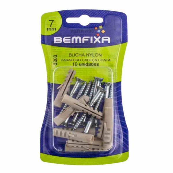 Bucha De Nylon Com Parafuso Cabeça Chata 10 Unidades 07mm Bemfixa