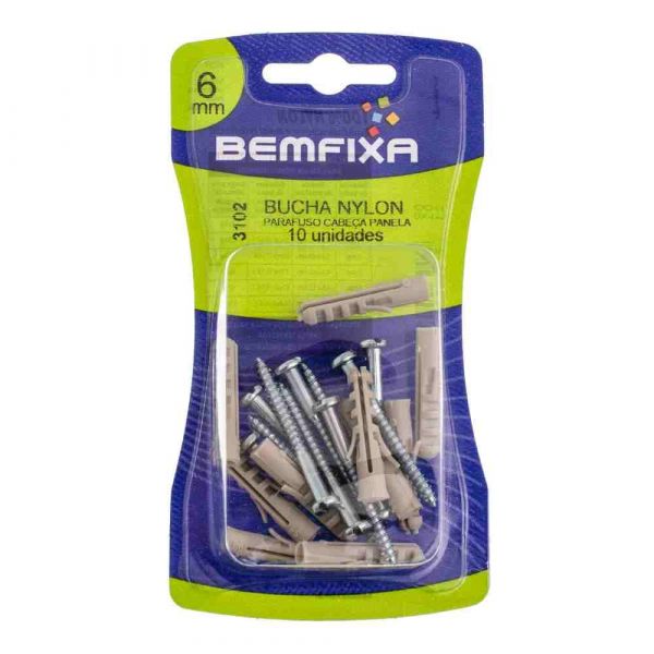 Bucha De Nylon Com Parafuso Cabeça Panela 06mm Bemfixa