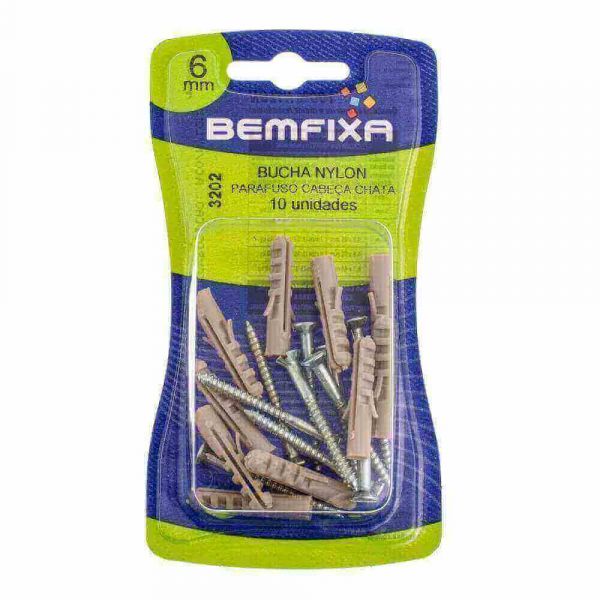 Bucha De Nylon Com Parafuso 06mm Bemfixa 3202