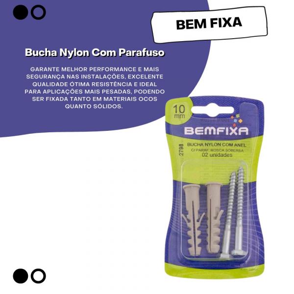 Bucha Nylon Com Parafuso 10mm Bemfixa 