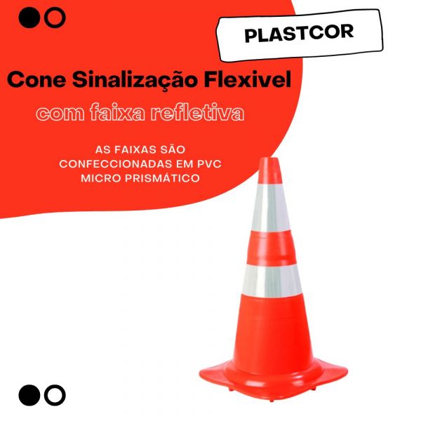 Cone Sinalização Laranja 75cm com faixa refletiva