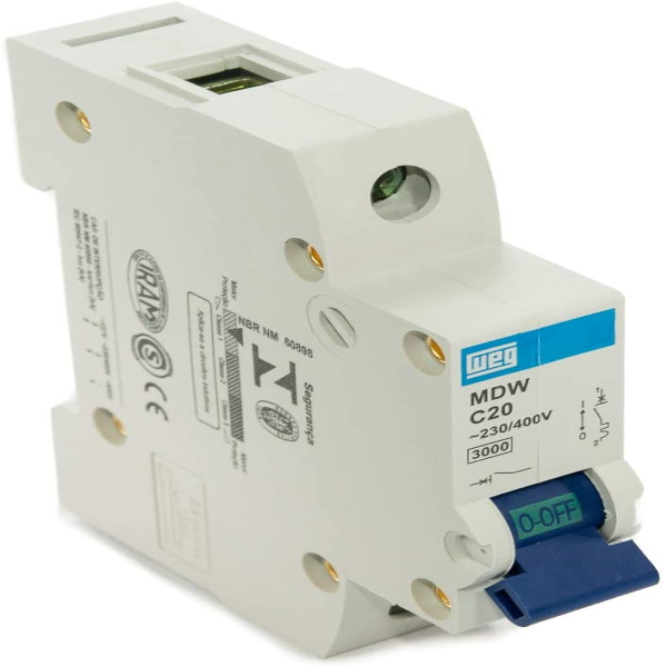 Disjuntor Termomagnético 3KA 1P MDW-C 20A Weg