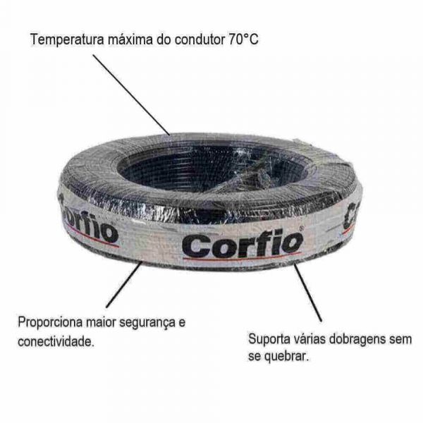 1 Metro Fio Flexível 4,00mm Preto 750V Corfio
