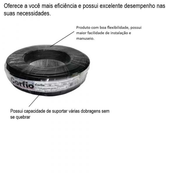1 Metro Cabo Flexível 6mm 750V Preto Corfio WBB0109-PT