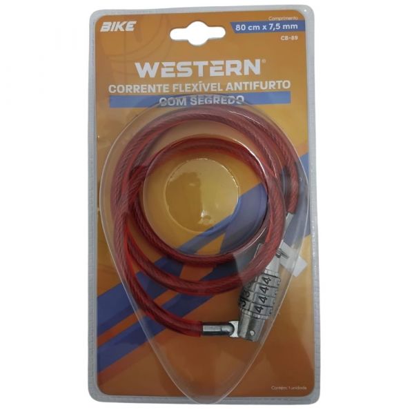 Cadeado Fléxivel Segredo para Bicicleta 80cm Vermelho CB-89 Western