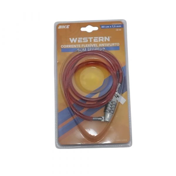 Cadeado Fléxivel Segredo para Bicicleta 80cm Vermelho CB-89 Western