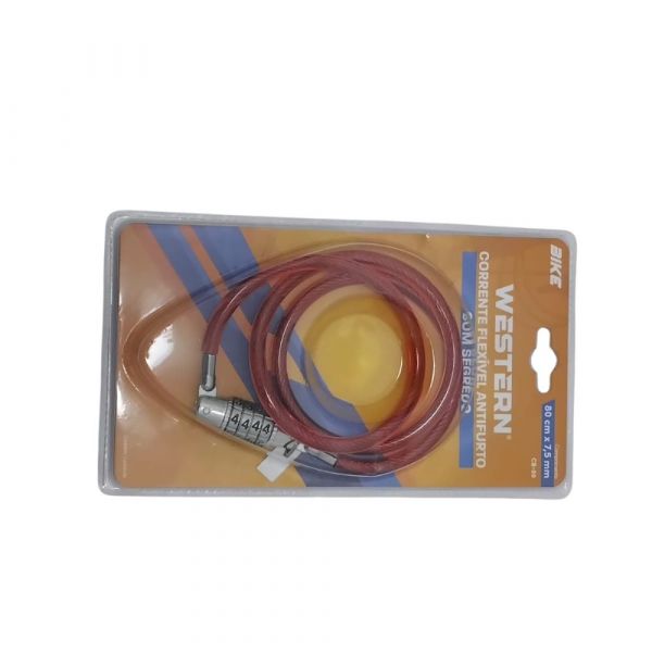 Cadeado Fléxivel Segredo para Bicicleta 80cm Vermelho CB-89 Western