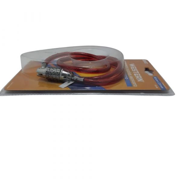 Cadeado Fléxivel Segredo para Bicicleta 80cm Vermelho CB-89 Western