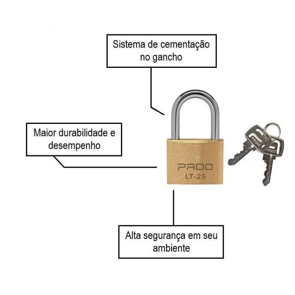 Cadeado Sm 2 Lt-25 mm Com 4 Chaves Pado