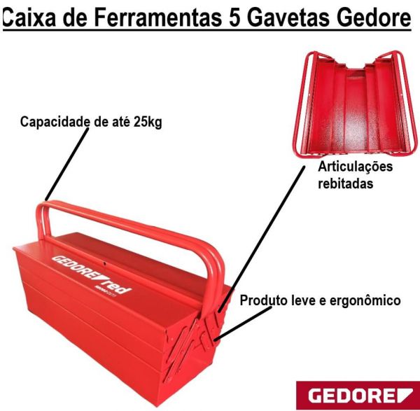 Caixa de Ferramentas 5 Gavetas Red Gedore