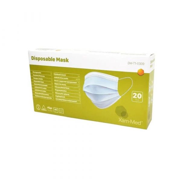 Caixa De Máscara Descartável Com 20 Unidades 3 Camadas Clipe Nasal Xam-Med