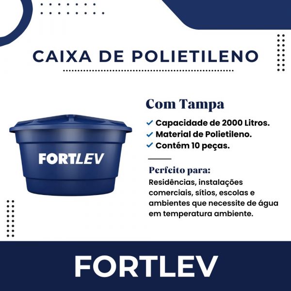 Caixa de Polietileno 2.000L Com Tampa Fortlev