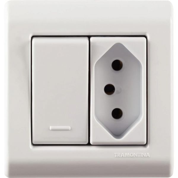 Caixa de Sobrepor com 1 Interruptor Simples 10 A 250 V e 1 Tomada 2P+T 20 A 250 V LizFlex Branca Tramontina