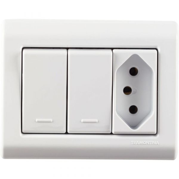Caixa de Sobrepor com 2 Interruptores Simples 10 A 250 V e 1 Tomada 2P+T 10 A 250 V LizFlex Branca Tramontina