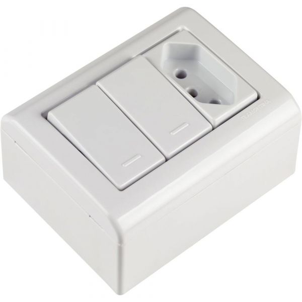 Caixa de Sobrepor com 2 Interruptores Simples 10 A 250 V e 1 Tomada 2P+T 10 A 250 V LizFlex Branca Tramontina