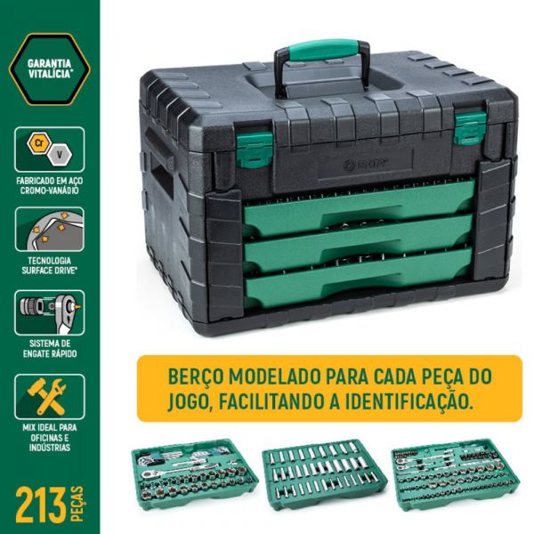 Caixa Gabinete com 3 gavetas 213 peças ST09512U Sata