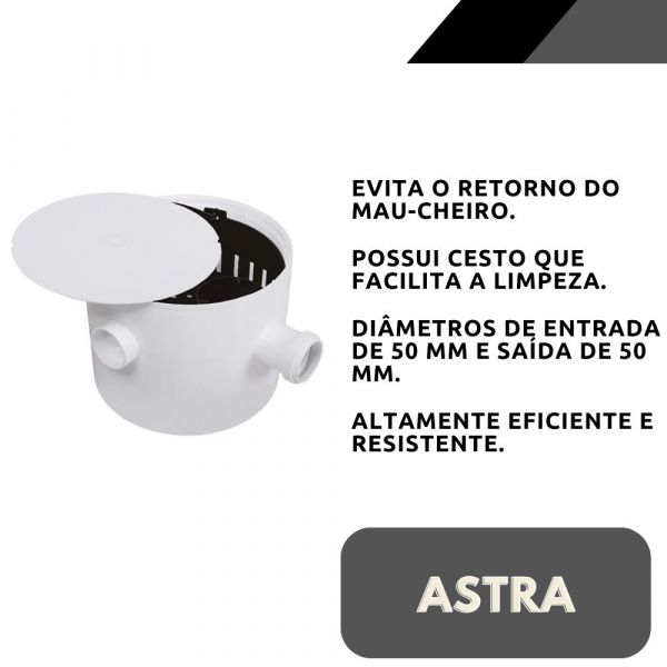 Caixa Sifonada 25x20cm com Cesto e Saída de 50mm Branco CG3/VC Astra