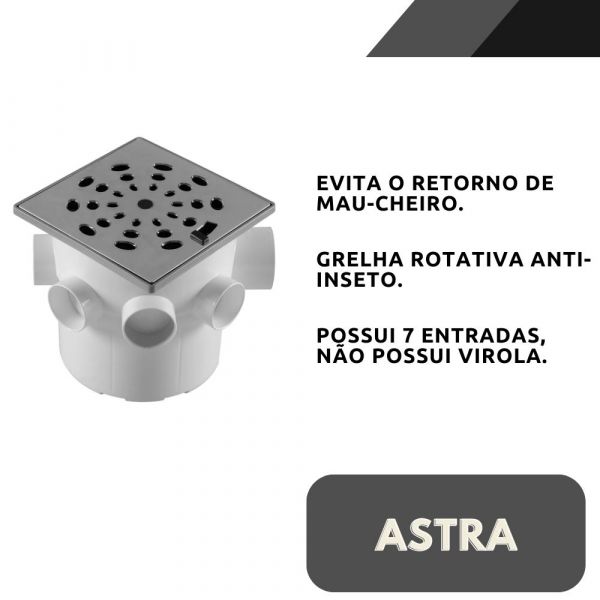 Caixa Sifonada Quadrada 15x15cm de 7 Entradas Cromada Astra