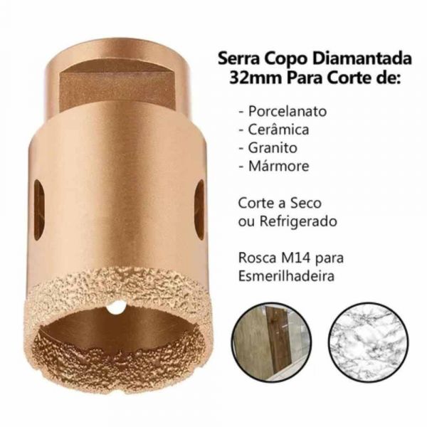 Serra Copo Diamantada Para Esmerilhadeira 32mm Amatools