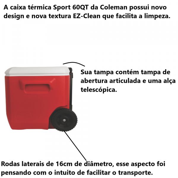 Caixa Térmica 60QT 56,7 Litros Vermelha com Rodas Invicta