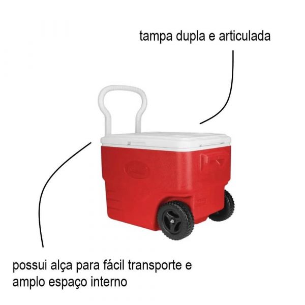 Caixa Térmica Com Rodas 40QT 38L Vermelha Coleman 