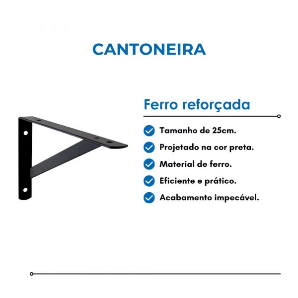 Cantoneira Ferro Reforçada Preta 25cm Hayner