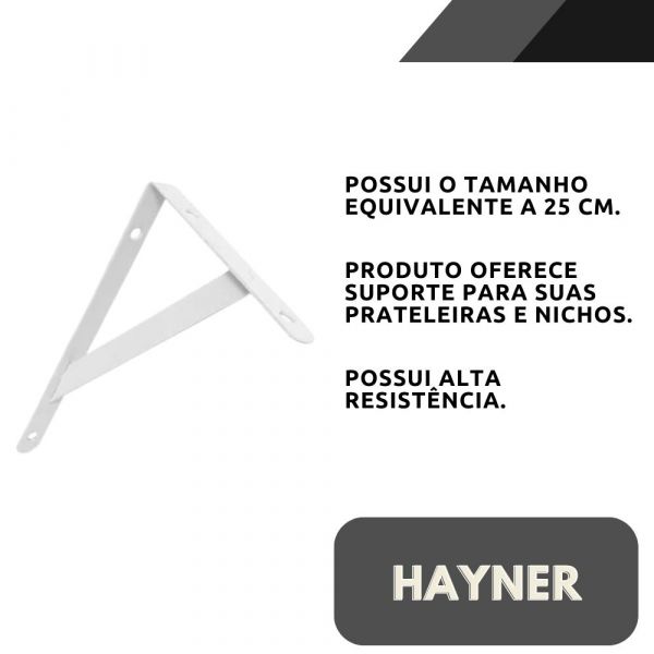 Cantoneira Mão Francesa Branca Ferro Leve 25cm Hayner